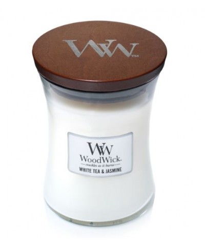 Woodwick - White Tea & Jasmine - Świeca Zapachowa Średnia Core - Biała Herbata i Jaśmin