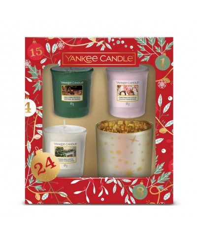 Yankee Candle - Zestaw Prezentowy Countdown To Christmas - 3 Świece Votive + Świecznik