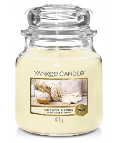 Yankee Candle - Soft Wool & Amber - Świeca Zapachowa Średnia